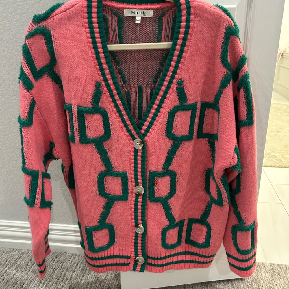 Miracle Pink and Green Patterned Cardigan